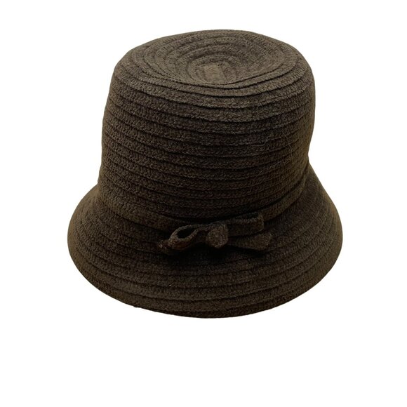 Charter Club Brown Fabric Bucket Hat Woven Texture Bow Accent - Picture 5 of 12